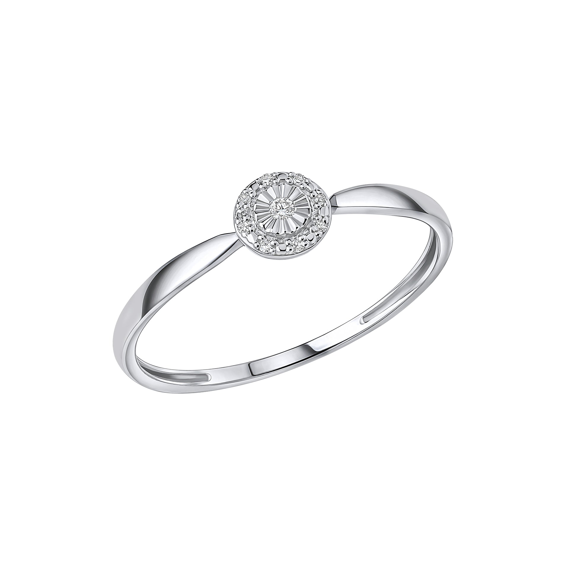 9ct white gold halo diamond ring.