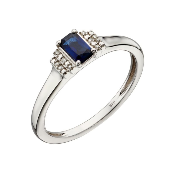 9ct white gold sapphire shop and diamond ring