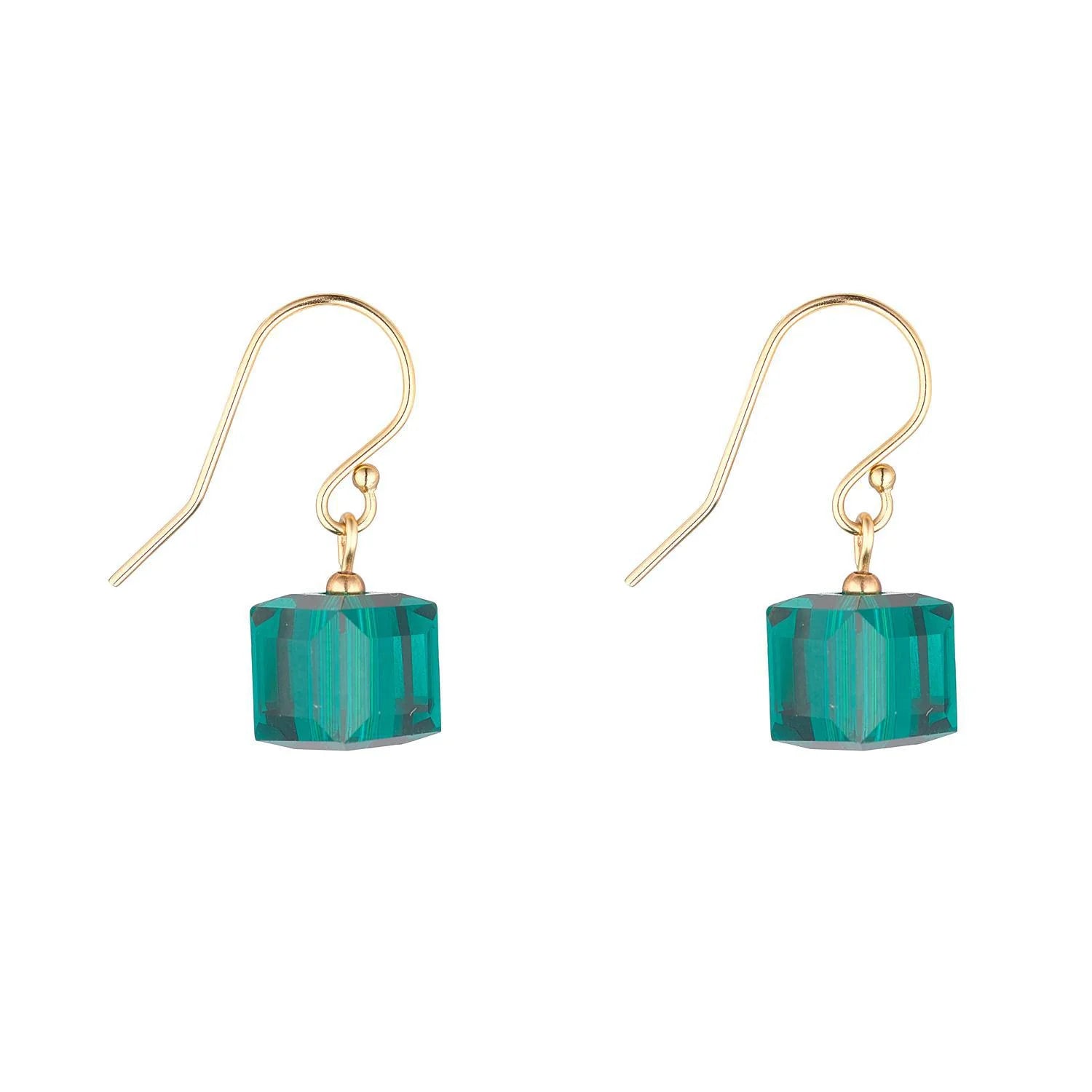 Gold Filled Crystal Cube Drop Earrings