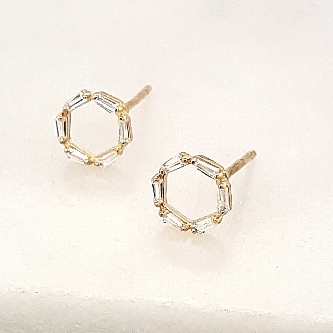 9ct Gold Baguette Circle Studs McCarthy's Jewellery