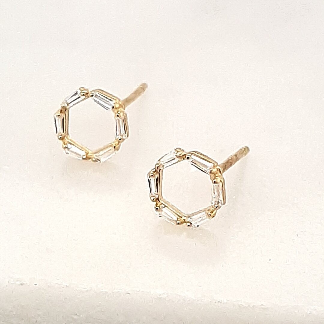9ct Gold Baguette Circle Studs McCarthy's Jewellery 