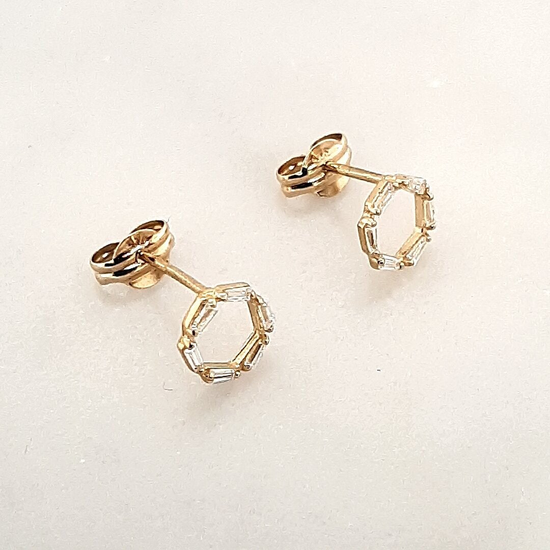 9ct Gold Baguette Circle Studs McCarthy's Jewellery