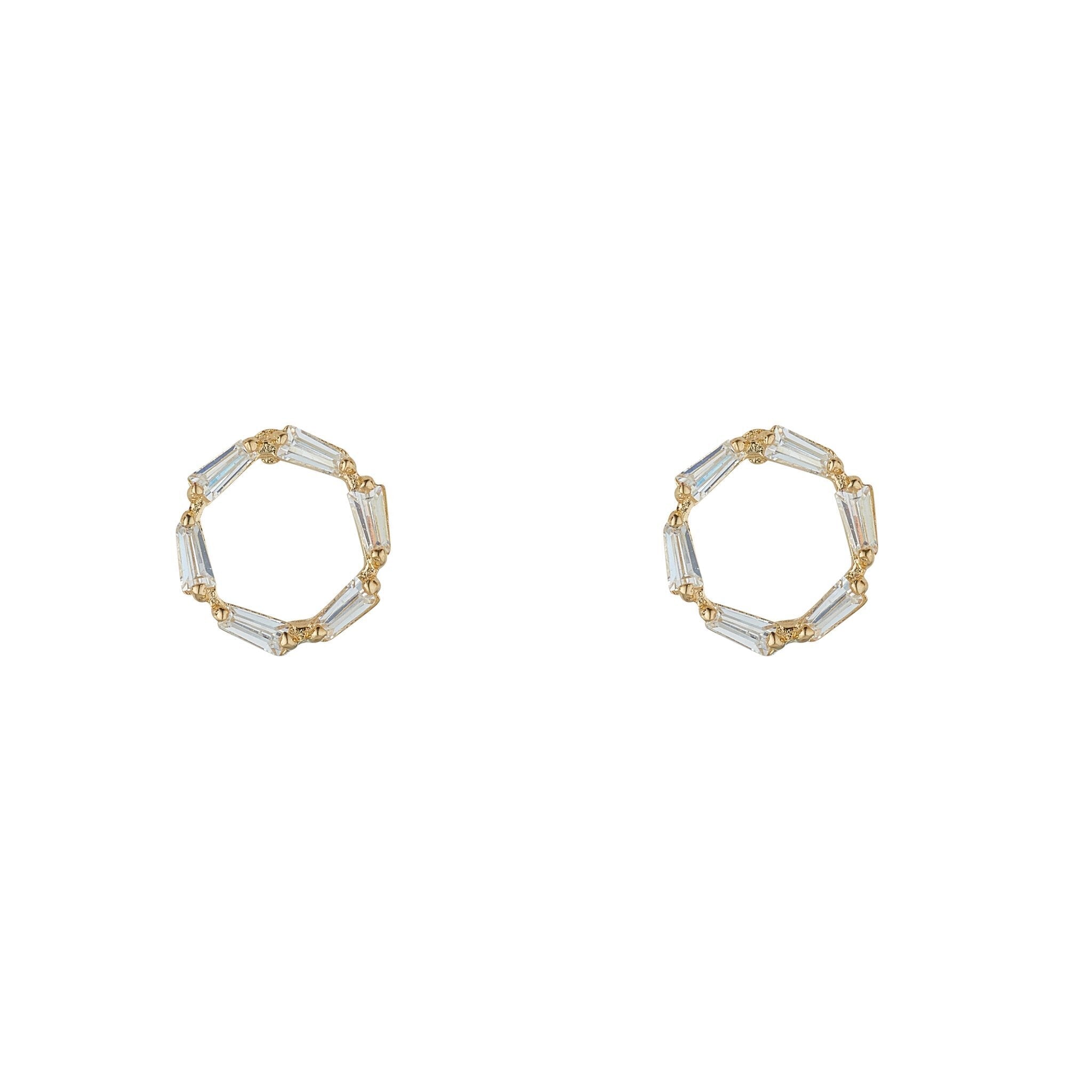 9ct Gold Baguette Circle Studs McCarthy's Jewellery