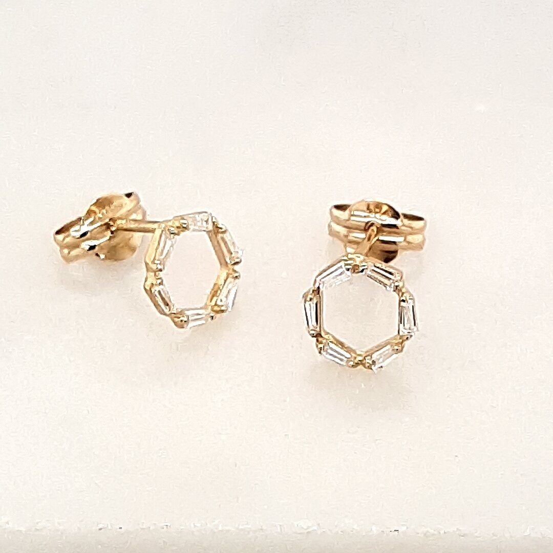 9ct Gold Baguette Circle Studs McCarthy's Jewellery