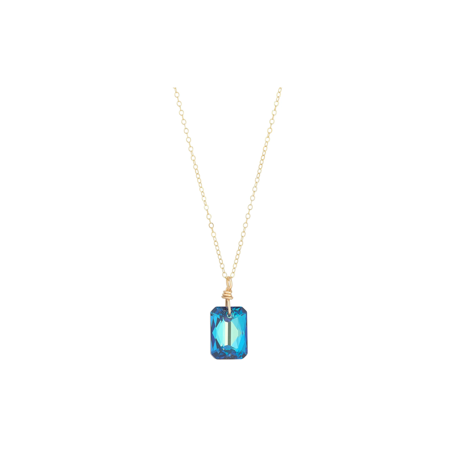 Gold Filled Bermuda Blue Crystal Pendant Necklace