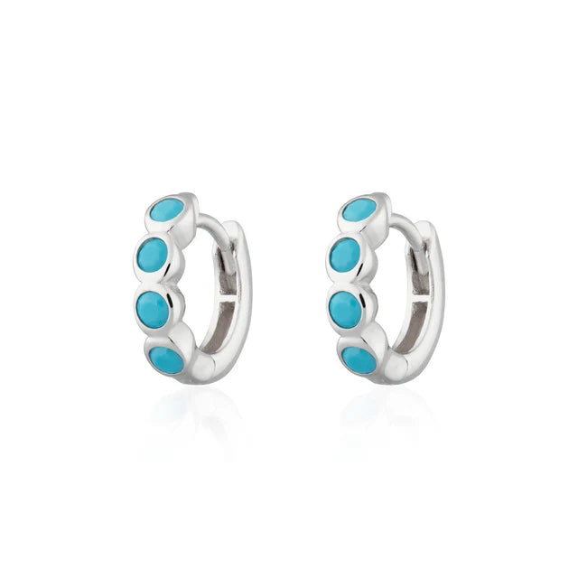 Bezel Huggie Hoops - Turquoise