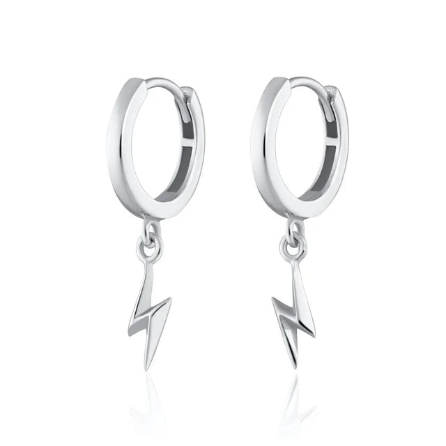 Lightning Bolt Charm Hoop Earrings