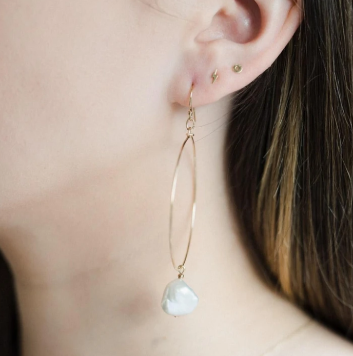 Gold Filled Baroque Pearl Hoop Earrings